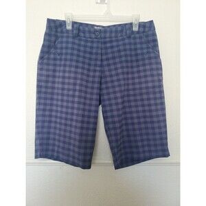 Nike Golf Tour Performance Shorts Womens 12 Blue Plaid Check Stretch Dri Fit